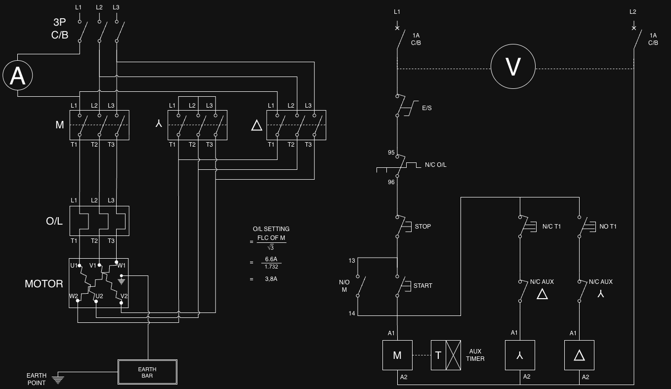 Automatic Star-Delta (Line-to-Line) wiring diagram